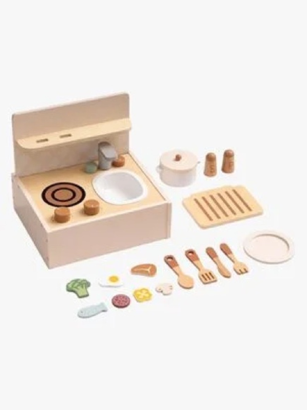 Wooden Kids Play Kitchen Sink Set - Pink and White